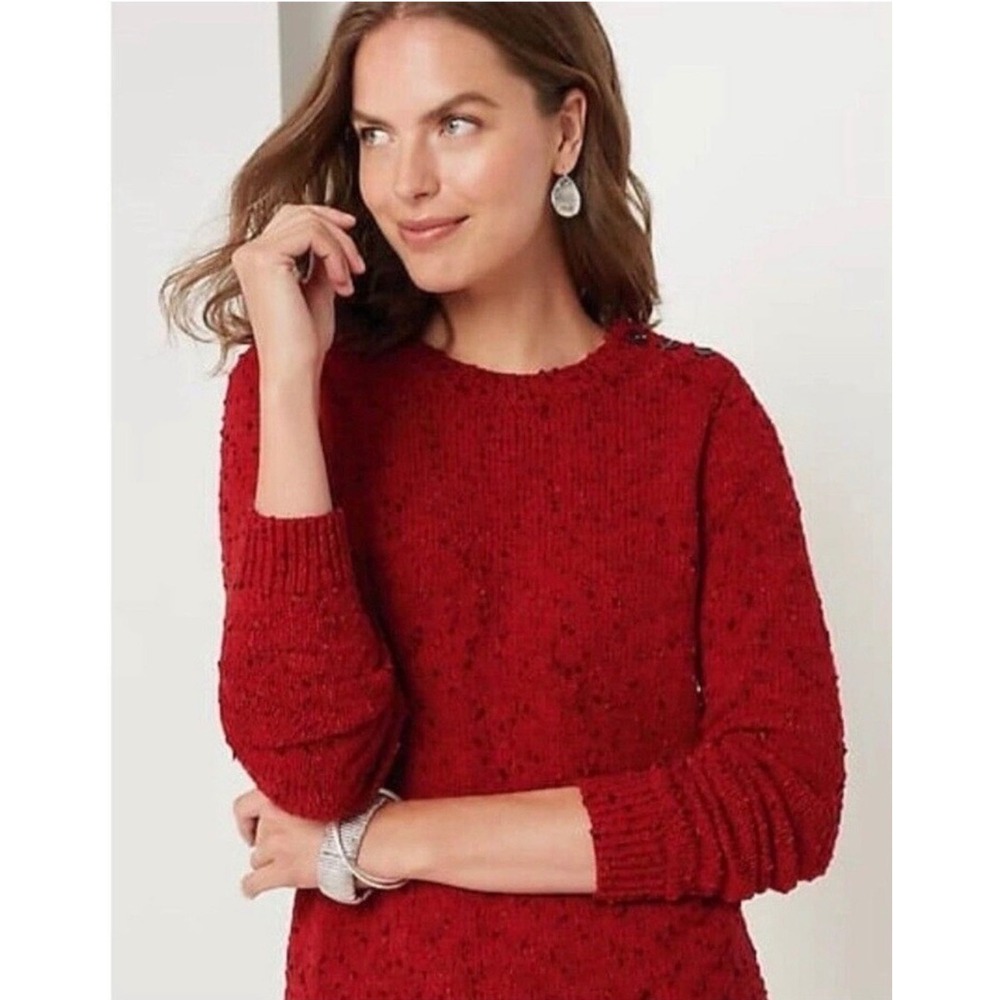 J. Jill Red Marled Knit Button Shoulder Crew Neck Sweater SSW282401 Size S